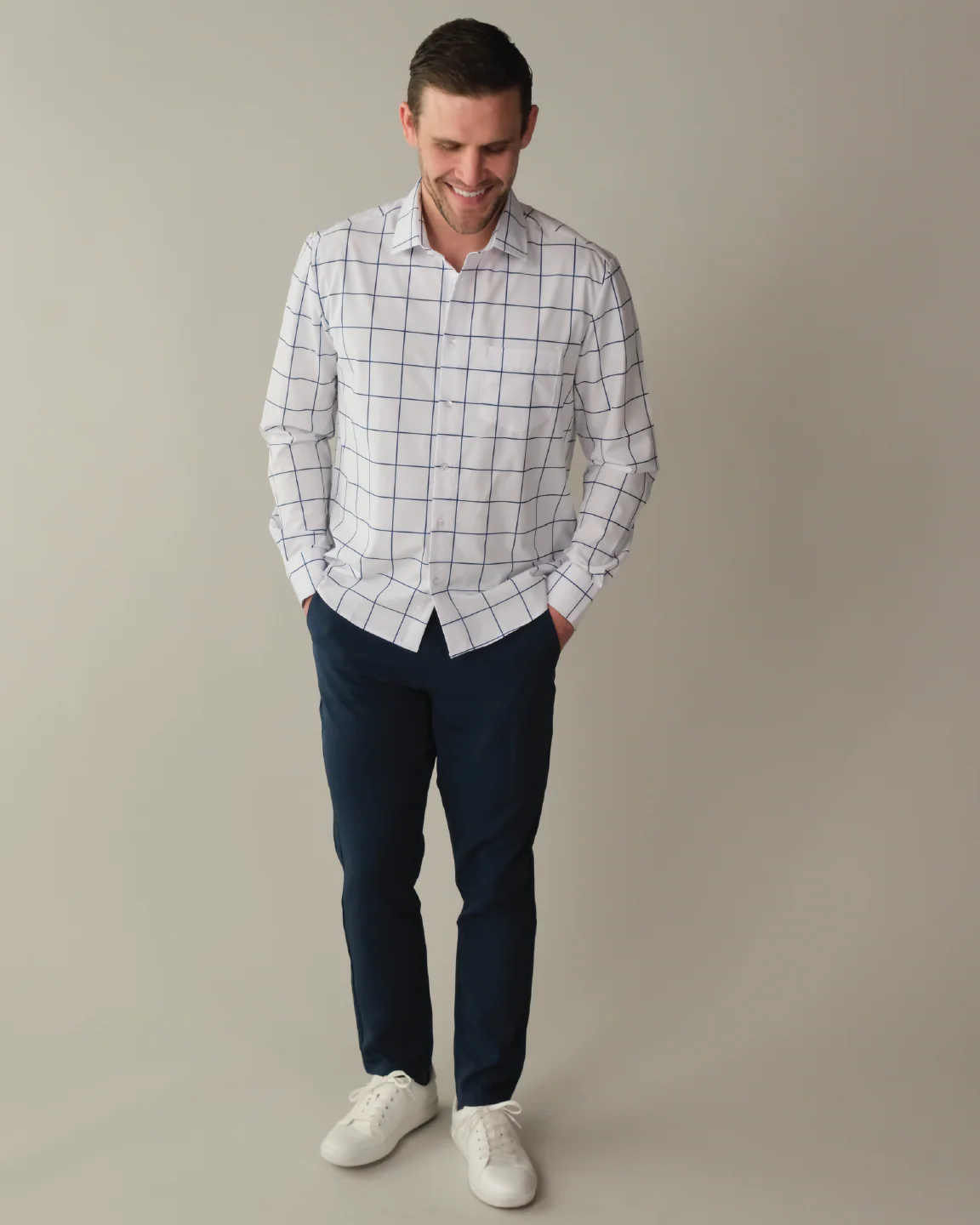 Range Shirt - White w/ Navy Windowpane - Image 3