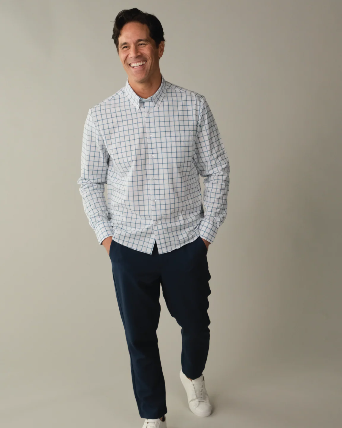 FINAL SALE: Range Shirt - White w/ Ocean Blue Windowpane (No Returns or Exchanges) - Image 3
