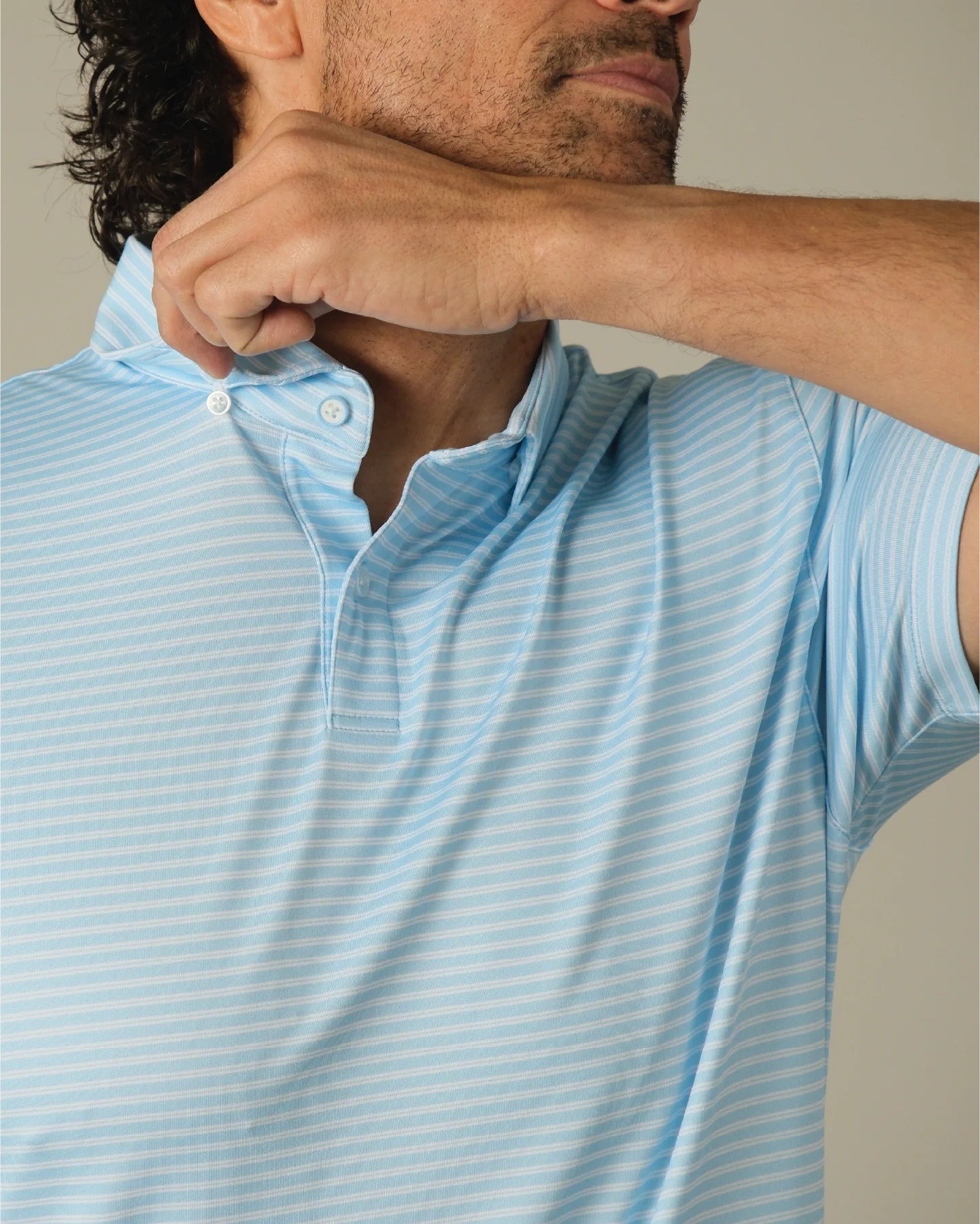 Range Polo - Light Blue w/ White Stripes - Image 5