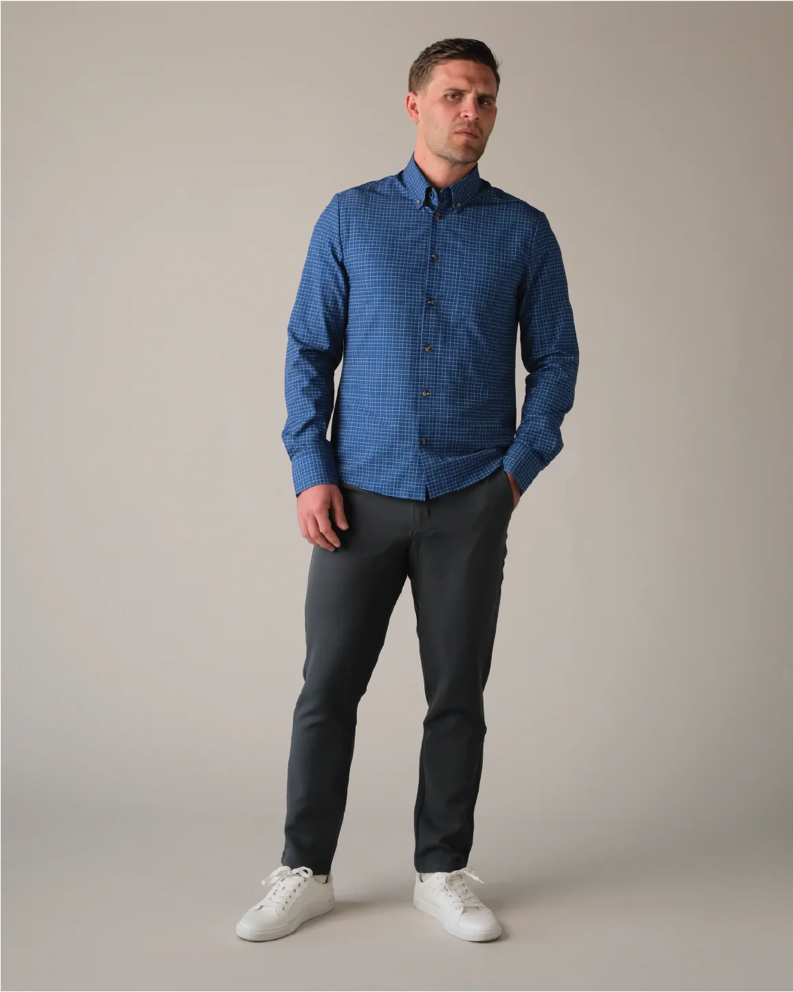 Range Shirt - Navy w/ White and Blue Check - Image 3