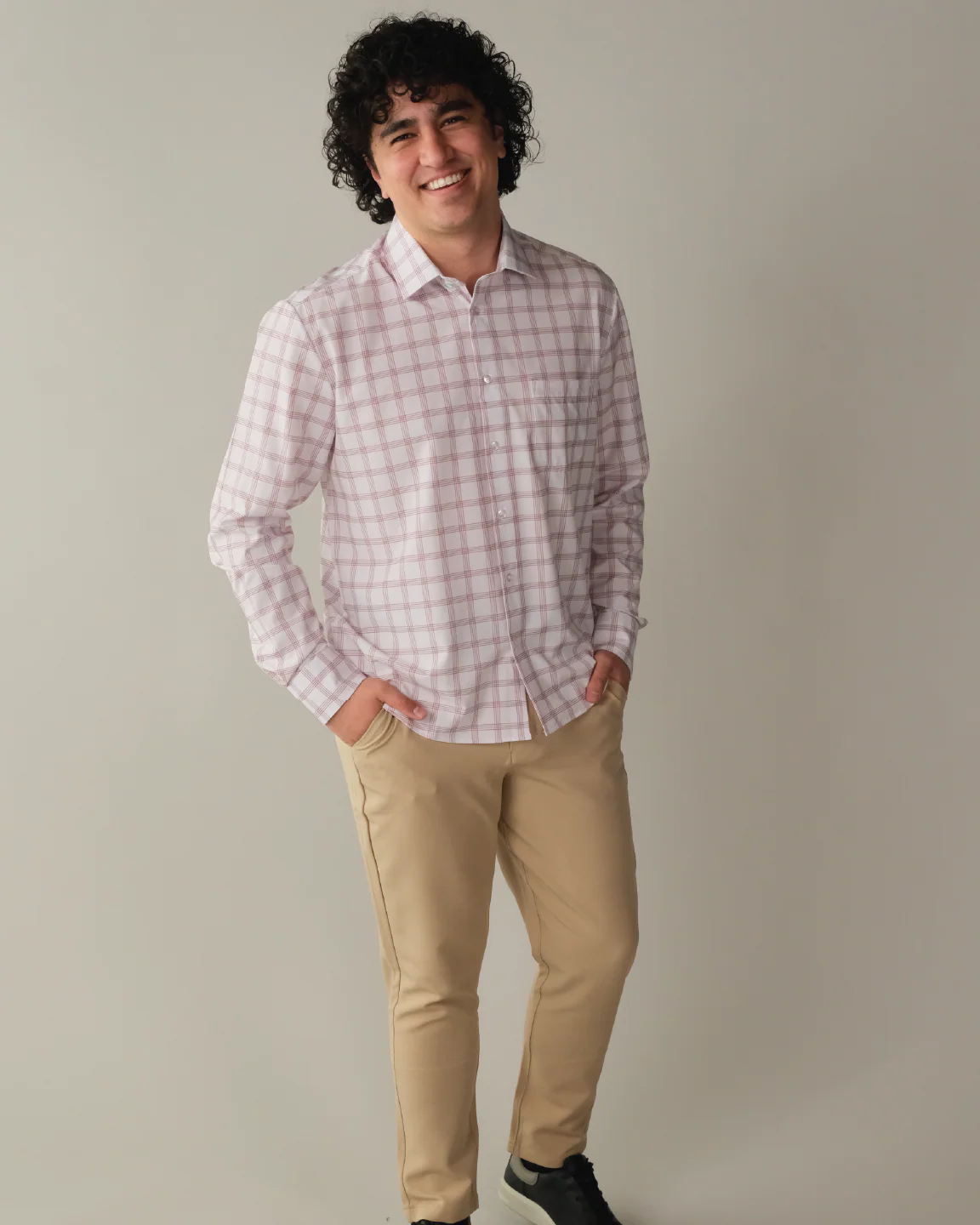 FINAL SALE: Range Shirt - White w/ Mauve Windowpane (No Returns or Exchanges) - Image 3