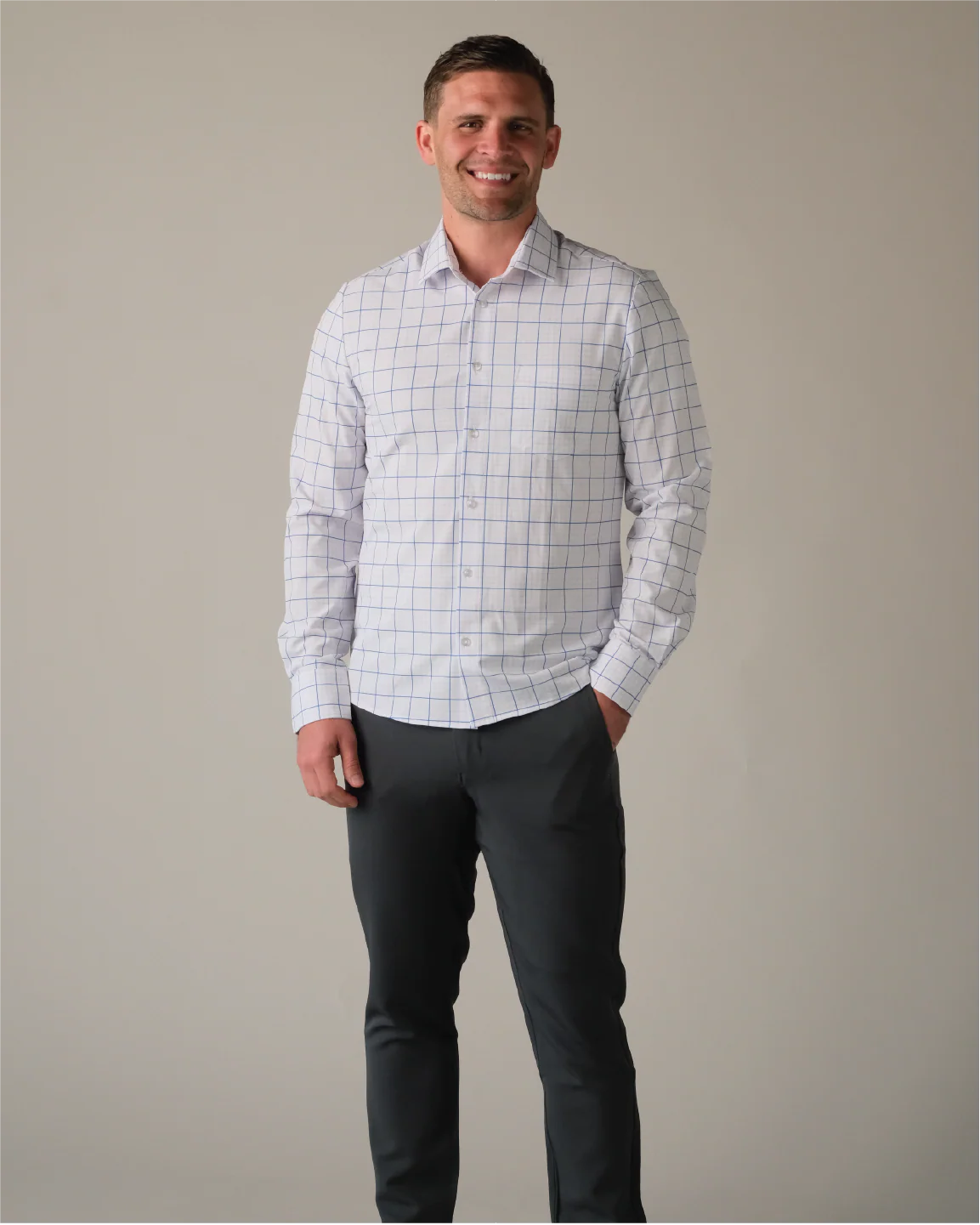 Range Shirt - White w/ Navy and Grey Grid - Image 3