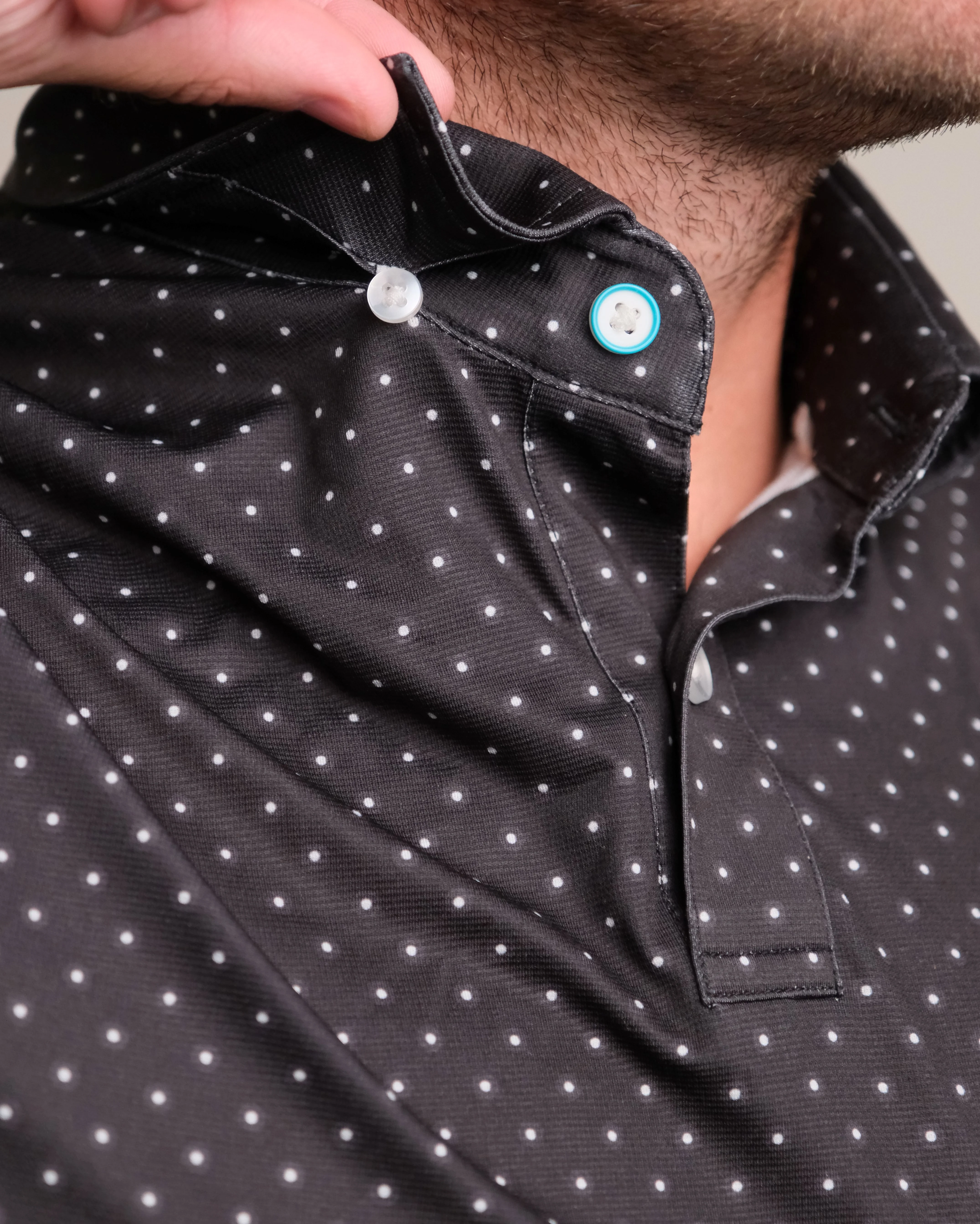 Tropic Polo - Black w/ White Polka Dots - Image 5