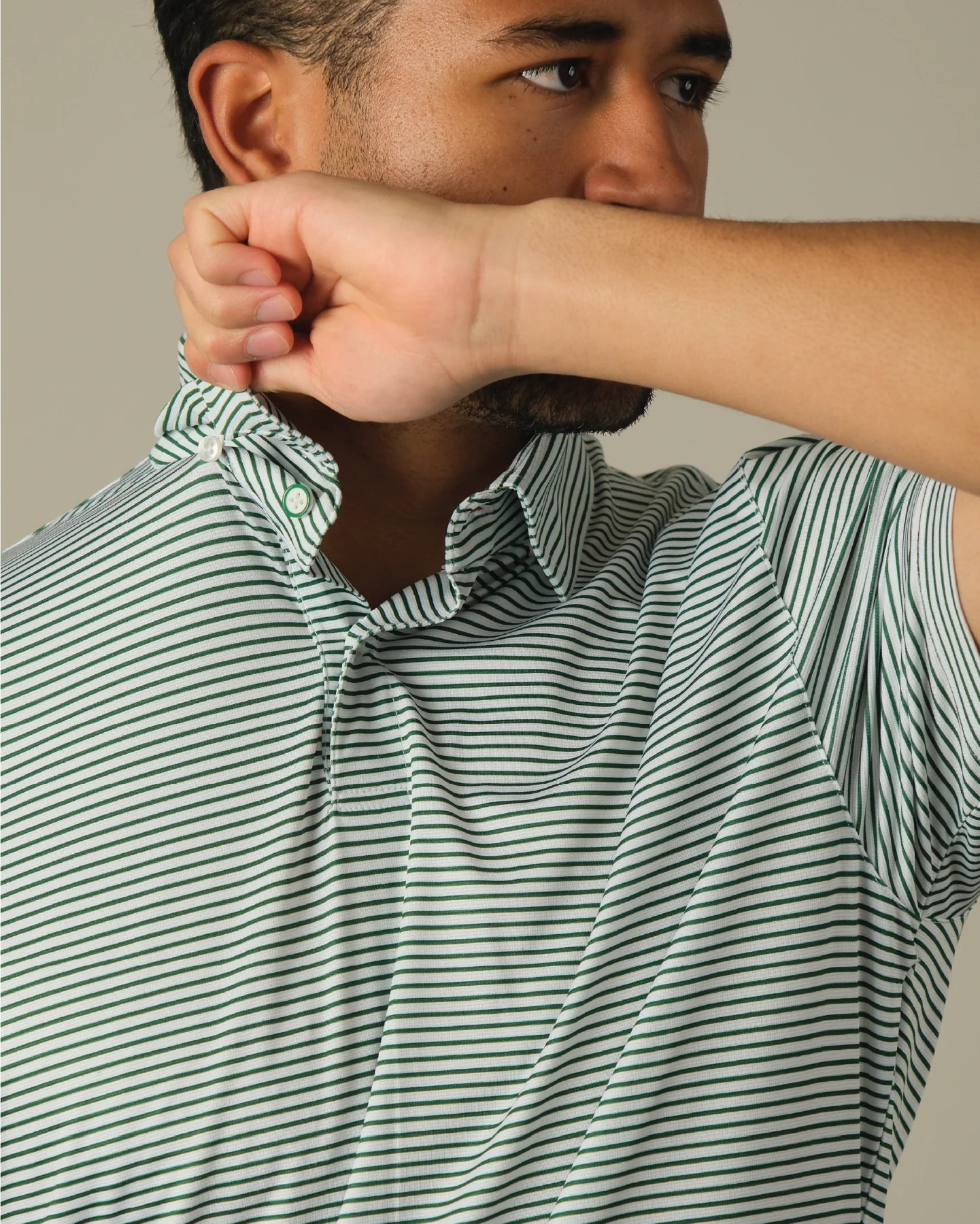 Tropic Polo - White and Green Stripes - Image 5