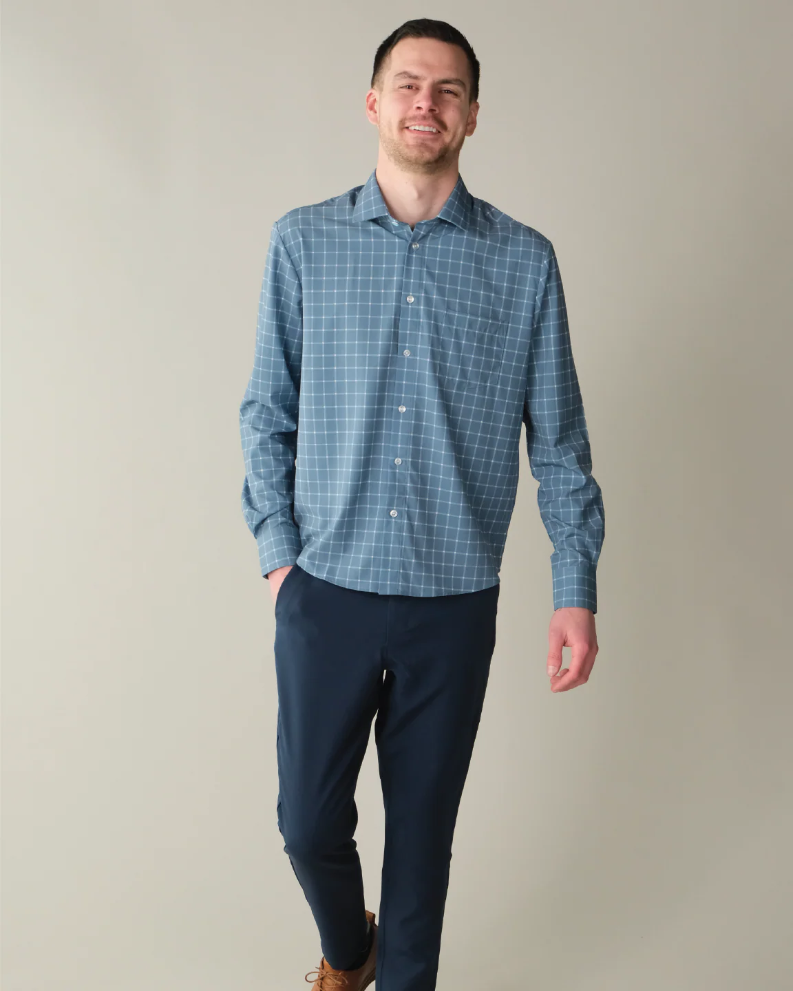 FINAL SALE: Range Shirt - Ocean Blue w/ White Windowpane (No Returns or Exchanges) - Image 3
